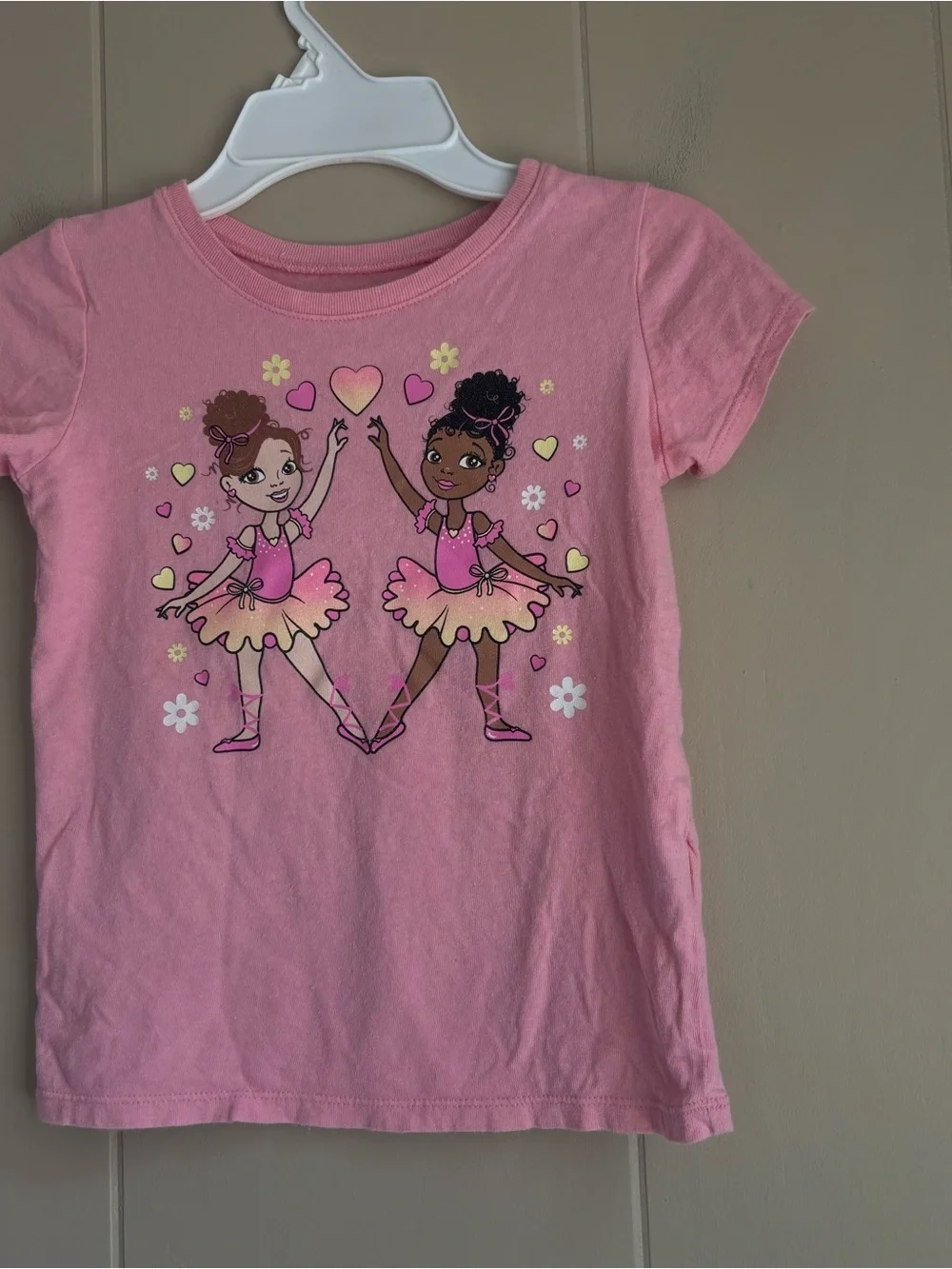 Children’s Place Girls 5T Graphic Tees Lot of 2 Pink Ballerina & Floral Shirts.